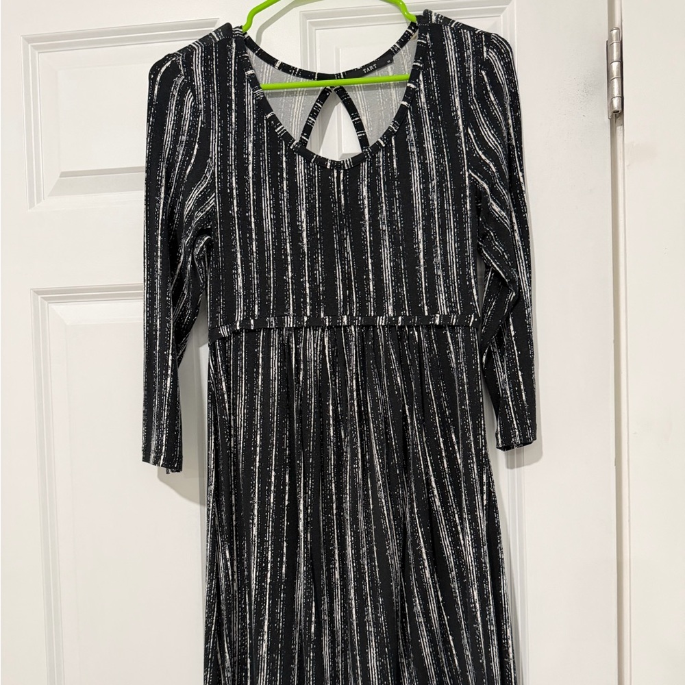 Tart Black Dress with Silver Stripes - Long Sleeve Girls Formal
